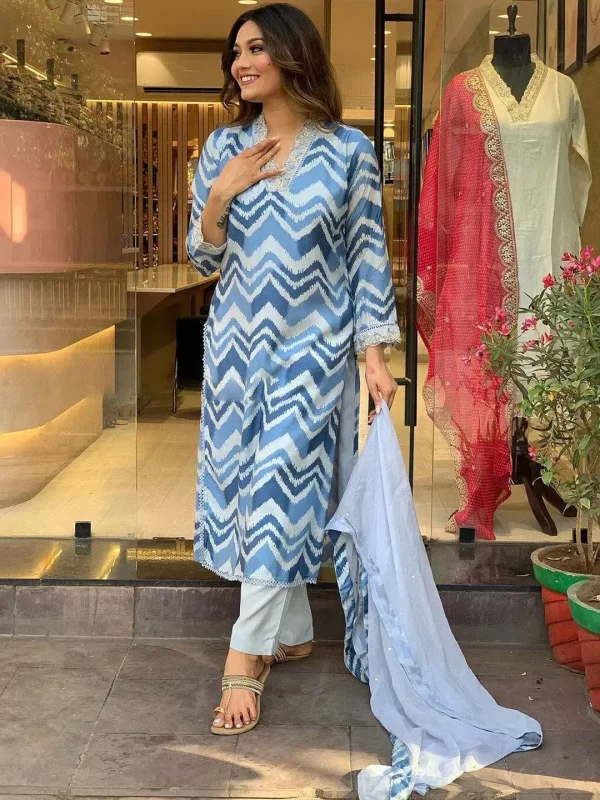 Muslin Printed Designer Kurti with Bottom and Dupatta - Image 4