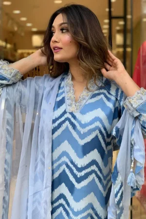 Muslin Printed Designer Kurti with Bottom and Dupatta