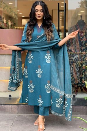 Pure Cotton Readymade Kurta Set with Dupatta