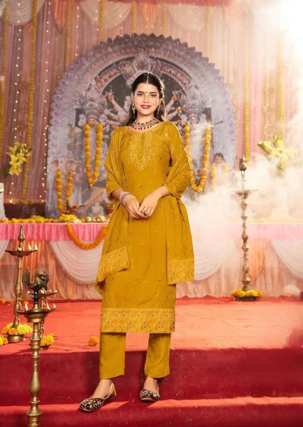 Muslin Jacquard Designer Readymade Kurta Set with Dupatta