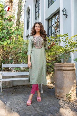 Premium Hand Embroidered Long Kurti in Viscose Fabric