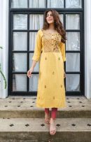 Cotton Yellow Casual Wear Readymade Kurti