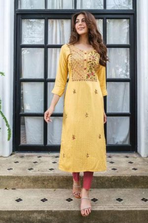 Cotton Yellow Casual Wear Readymade Kurti