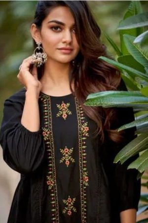 Rayon Fabric Short Kurti With Embroidery