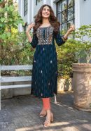 Rayon Fabric Short Kurti With Embroidery
