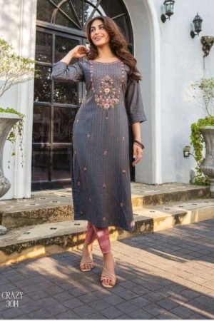 Rayon Fabric Short Kurti With Embroidery