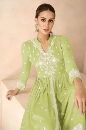 Chikankari Kurta Set with Plazzo Pants and Dupatta in heavy Rayon Fabric