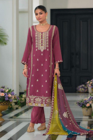 Party Wear Chinon Fabric Kurta Set with Beautiful Multi Colored Dupatta.