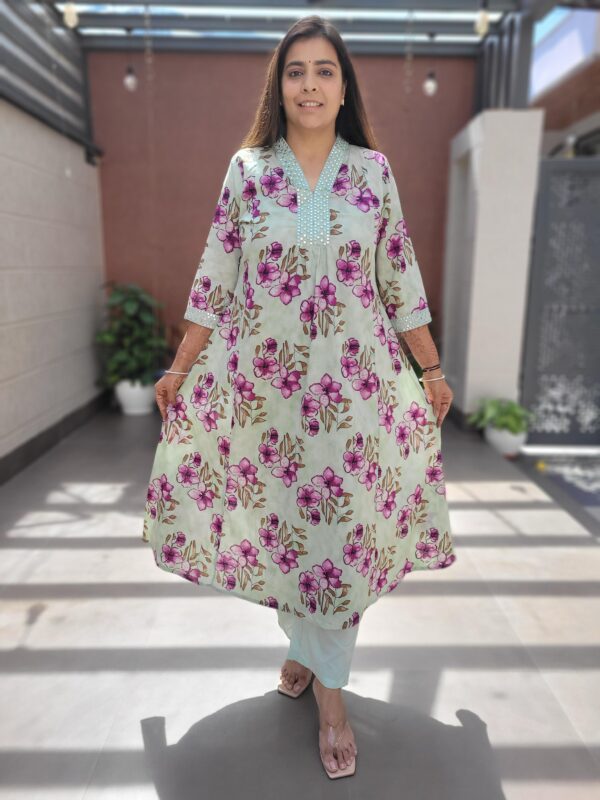 Pure Cotton Readymade Kurta Set with Mirror Work - Image 3