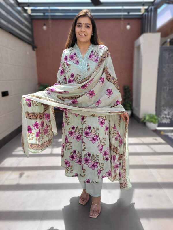 Pure Cotton Readymade Kurta Set with Mirror Work - Image 4