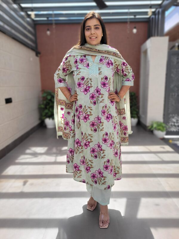 Pure Cotton Readymade Kurta Set with Mirror Work - Image 5