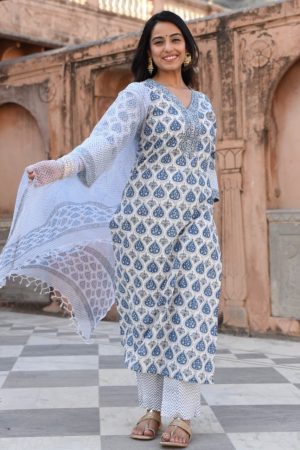 Pure Cotton Kurta Set with Dupatta with Kota Doria Dupatta