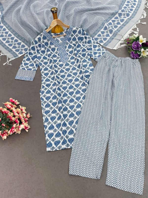 Pure Cotton Kurta Set with Dupatta with Kota Doria Dupatta - Image 6
