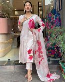Pure Crepe Kurta Set with Embroidered Lace Work.