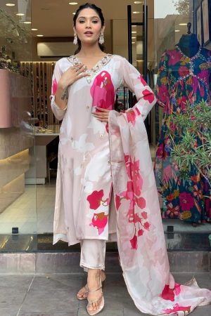 Pure Crepe Kurta Set with Embroidered Lace Work.