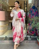 Pure Crepe Kurta Set with Embroidered Lace Work.