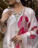 Pure Crepe Kurta Set with Embroidered Lace Work.