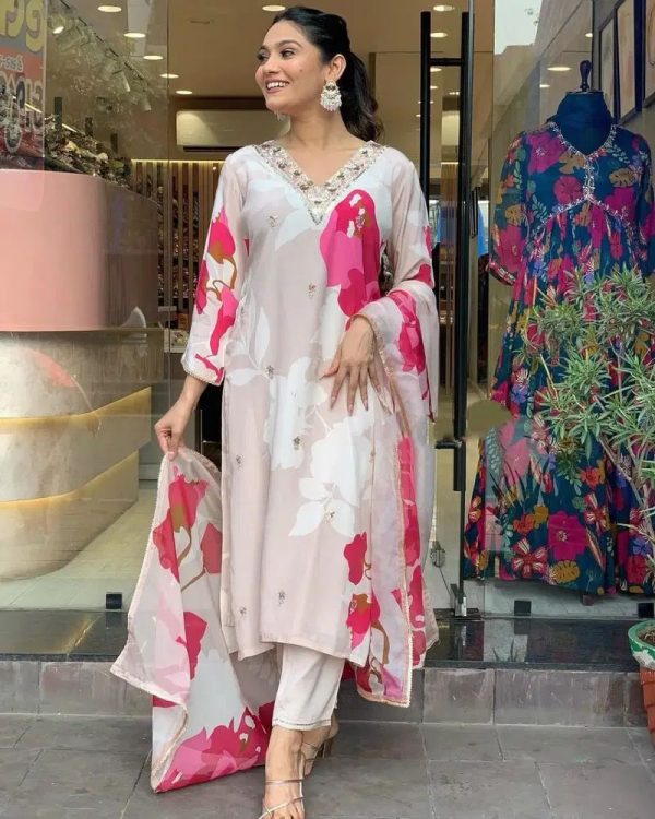 Pure Crepe Kurta Set with Embroidered Lace Work. - Image 6