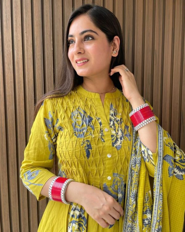 Pure Cotton Kurta Set with Dupatta with Pintex Work. - Image 3