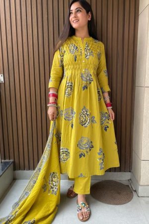 Pure Cotton Kurta Set with Dupatta with Pintex Work.