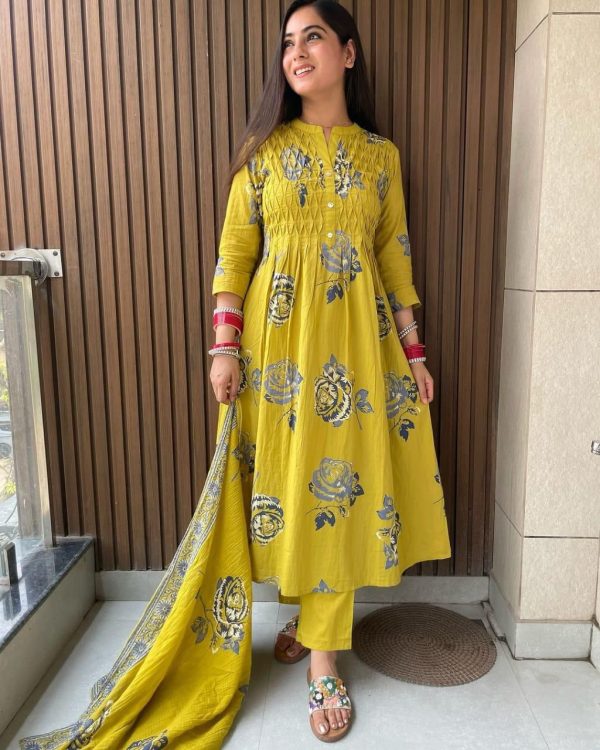 Pure Cotton Kurta Set with Dupatta with Pintex Work.