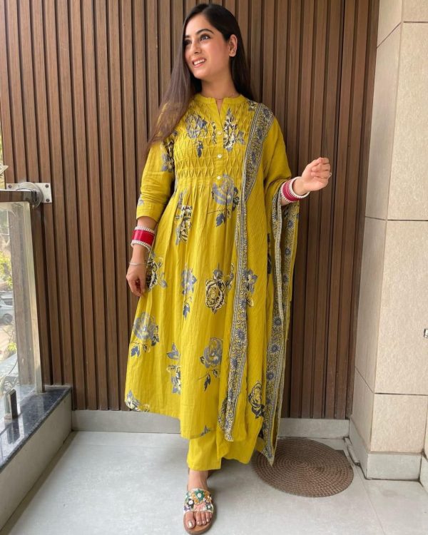 Pure Cotton Kurta Set with Dupatta with Pintex Work. - Image 2