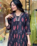 Pure Cotton Kurta Set with Dupatta with Lace Work on Neckline and Sleeves.
