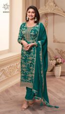 Party Wear Chinnon Fabric Unstitched Dress Material with Chiffon Dupatta.