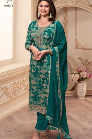Party Wear Chinnon Fabric Unstitched Dress Material with Chiffon Dupatta.
