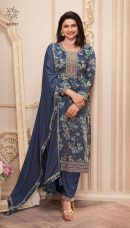 Party Wear Chinnon Fabric Unstitched Dress Material with Chiffon Dupatta.