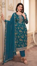 Party Wear Chinnon Fabric Unstitched Dress Material with Chiffon Dupatta.