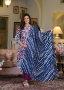 ikkat Print Kurta Set With Dupatta With Patch Work and Intricate Lace Work