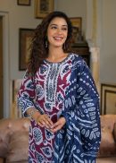 ikkat Print Kurta Set With Dupatta With Patch Work and Intricate Lace Work