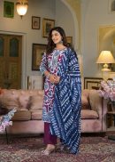 ikkat Print Kurta Set With Dupatta With Patch Work and Intricate Lace Work