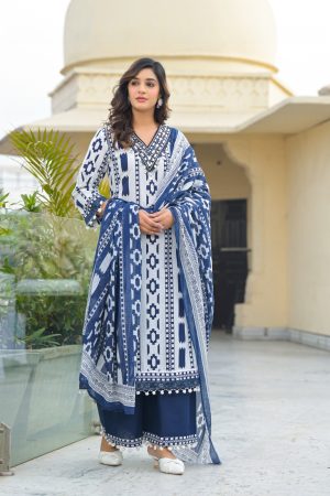 Pure Cotton A-Line Kurta Set with Dupatta