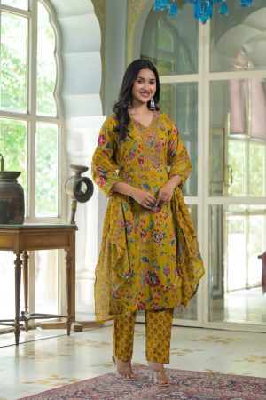 Pure Cotton Floral Print Kurta Set with Dupatta