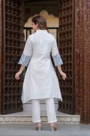 Dobby Cotton Kurta Set or Coord Set in white Color with Scalping and Thread Embroidery.