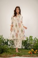 Blooming Cream Floral Printed Premium Organic Cotton Co-Ord Set