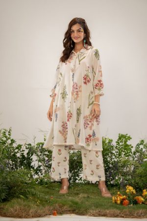 Blooming Cream Floral Printed Premium Organic Cotton Co-Ord Set