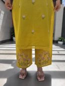 Women's Embroidered Straight Yellow Color Co-ord Set