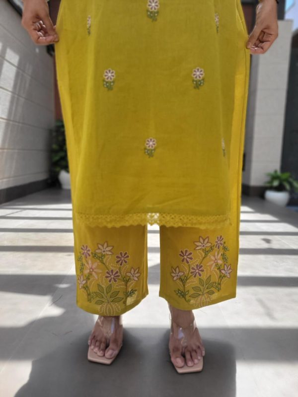 Women's Embroidered Straight Yellow Color Co-ord Set - Image 2