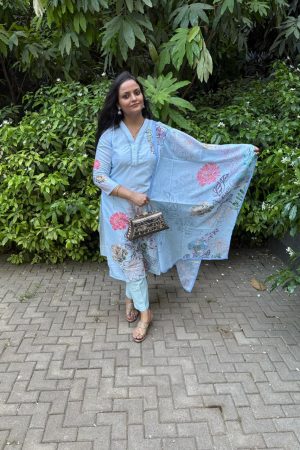 Pure Cotton Readymade Kurta Set with Cotton Lining. Work : Digital Print with Button Detailing and lace