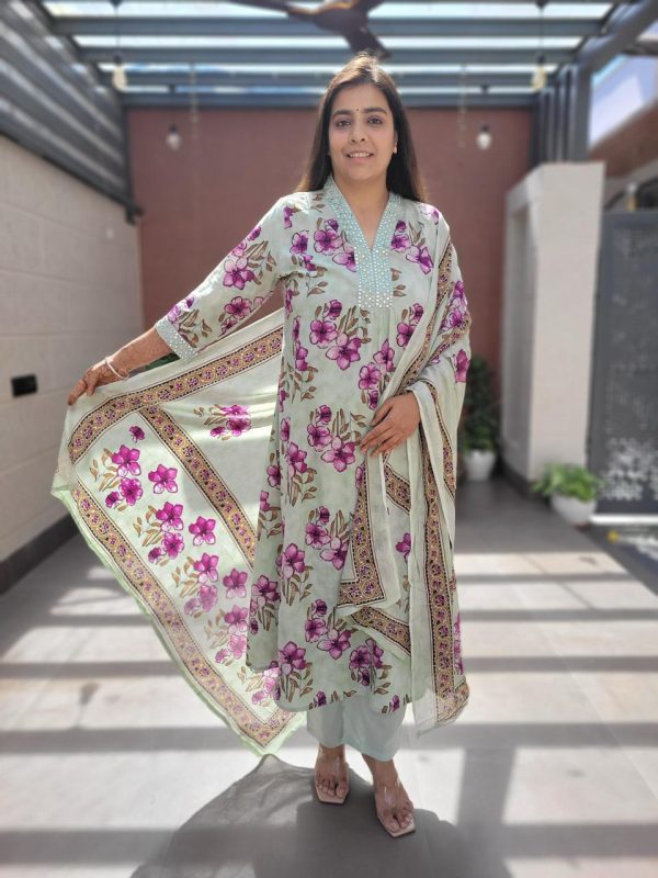 Pure Cotton Readymade Kurta Set with Mirror Work