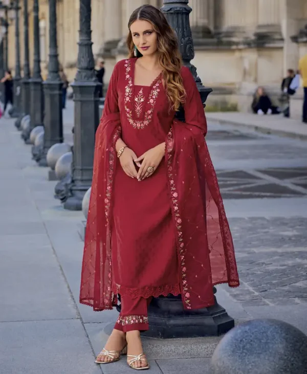 Jacquard Milan Silk Premium Kurta Set with Dupatta with Handwork. - Image 2