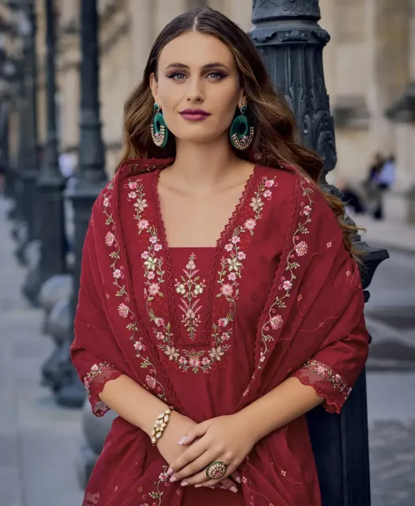 Jacquard Milan Silk Premium Kurta Set with Dupatta with Handwork. - Image 3