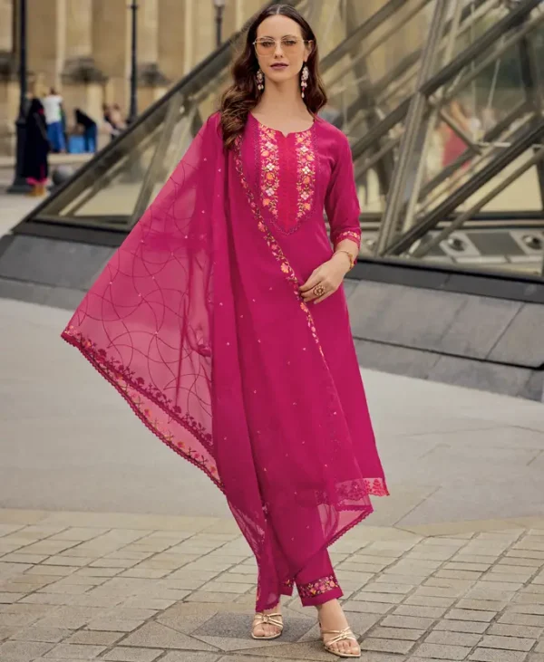Jacquard Milan Silk Premium Kurta Set with Dupatta with Handwork. - Image 4