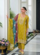 Party Wear Chinon Fabric Kurta Set with Beautiful Multi Colored Dupatta.