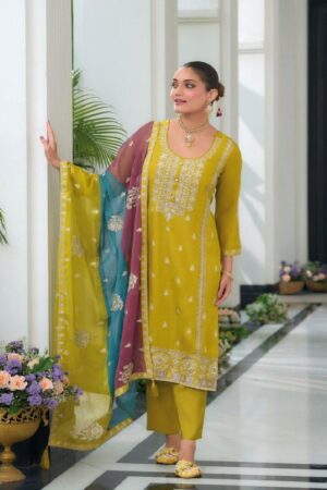 Party Wear Chinon Fabric Kurta Set with Beautiful Multi Colored Dupatta.
