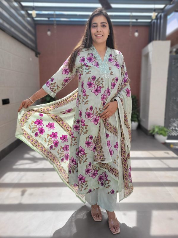 Pure Cotton A-Line Kurta Set with Dupatta