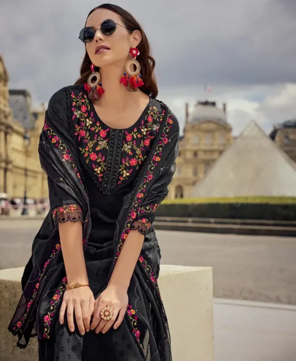 Jacquard Milan Silk Premium Kurta Set with Dupatta with Handwork. - Image 3